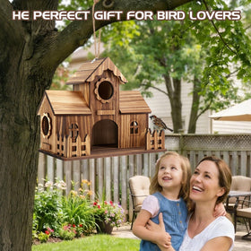 BlueYu birdhouse offers versatile hanging options for garden placement.