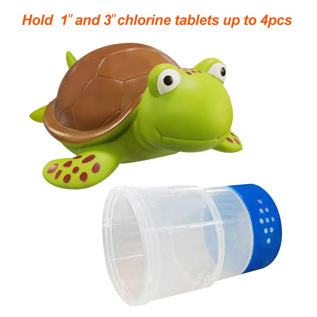 Blufree chlorine floater shows four-puck capacity for steady release.
