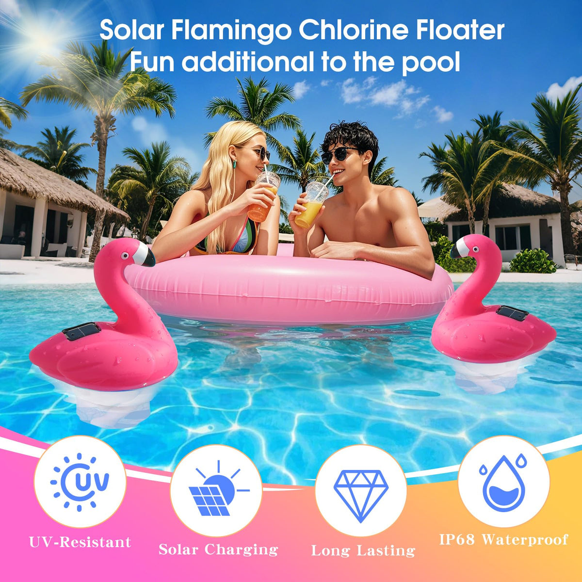 Blufree collapsible flamingo chlorine floater for compact storage