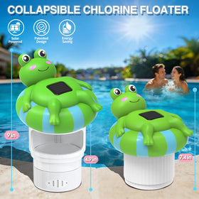 Blufree Frog float enhances spa and hot tub ambiance around the water.