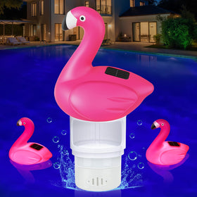 Blufree pool chlorine floater with solar flamingo design for sun-powered chlorine release