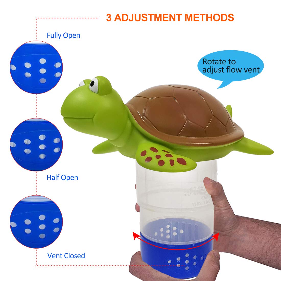 Blufree turtle pool dispenser made from ABS plastic for durability.