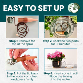 Three stakes bundled together for easy multi-plant hydration.