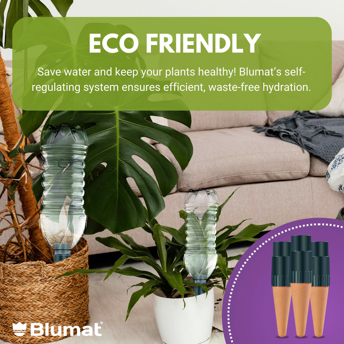 Blumat ceramic self-watering spike close-up for precise root hydration
