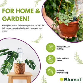 Blumat ceramic spike delivering water at soil level for roots