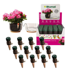 Blumat Classic Stake with ceramic cone delivers steady hydration for plants.