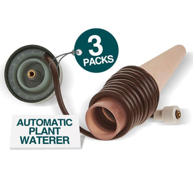 Blumat stake inserted in a pot provides consistent moisture without daily watering.