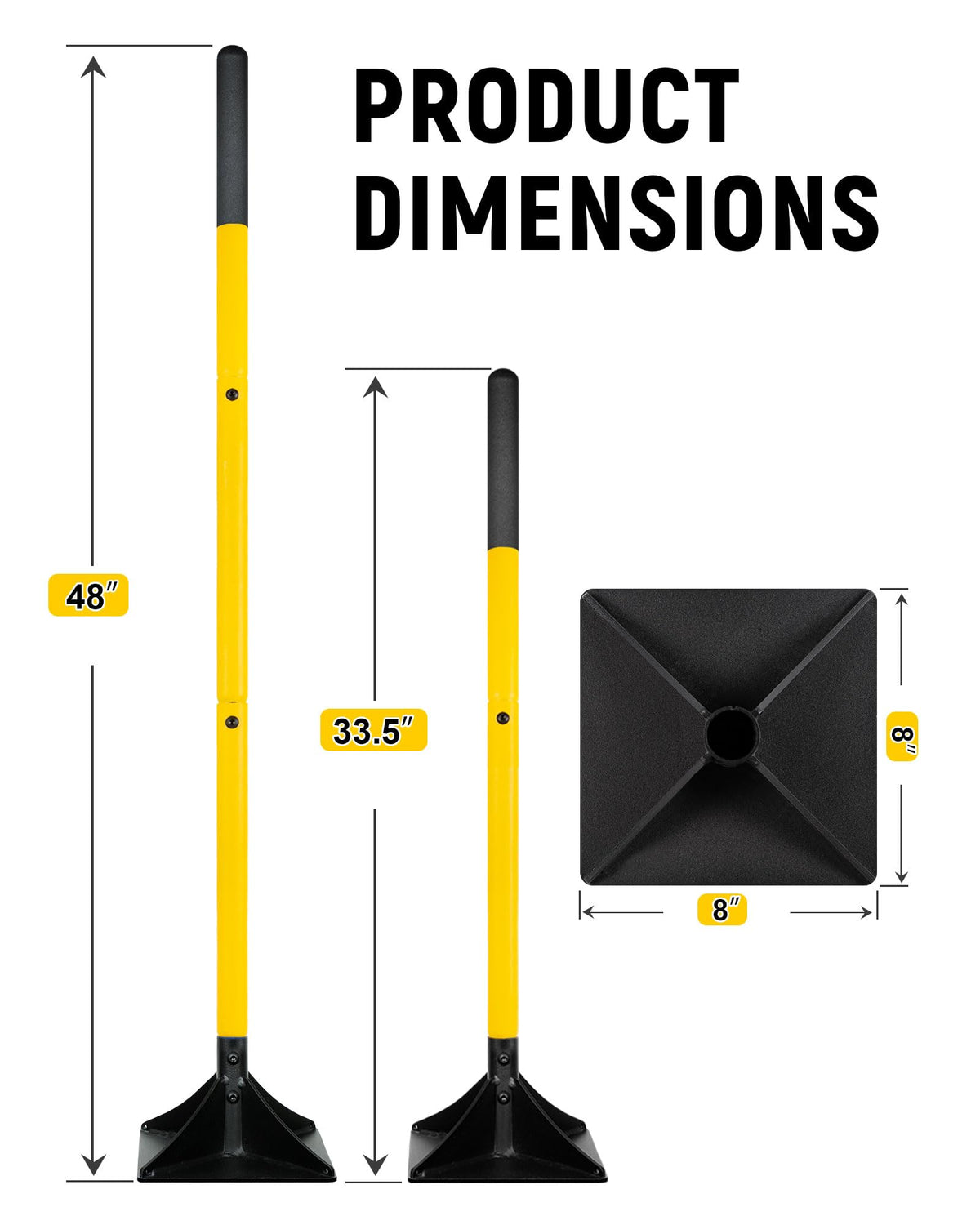 BlumeTrec 48-inch steel handle reduces bending during long tamping tasks.