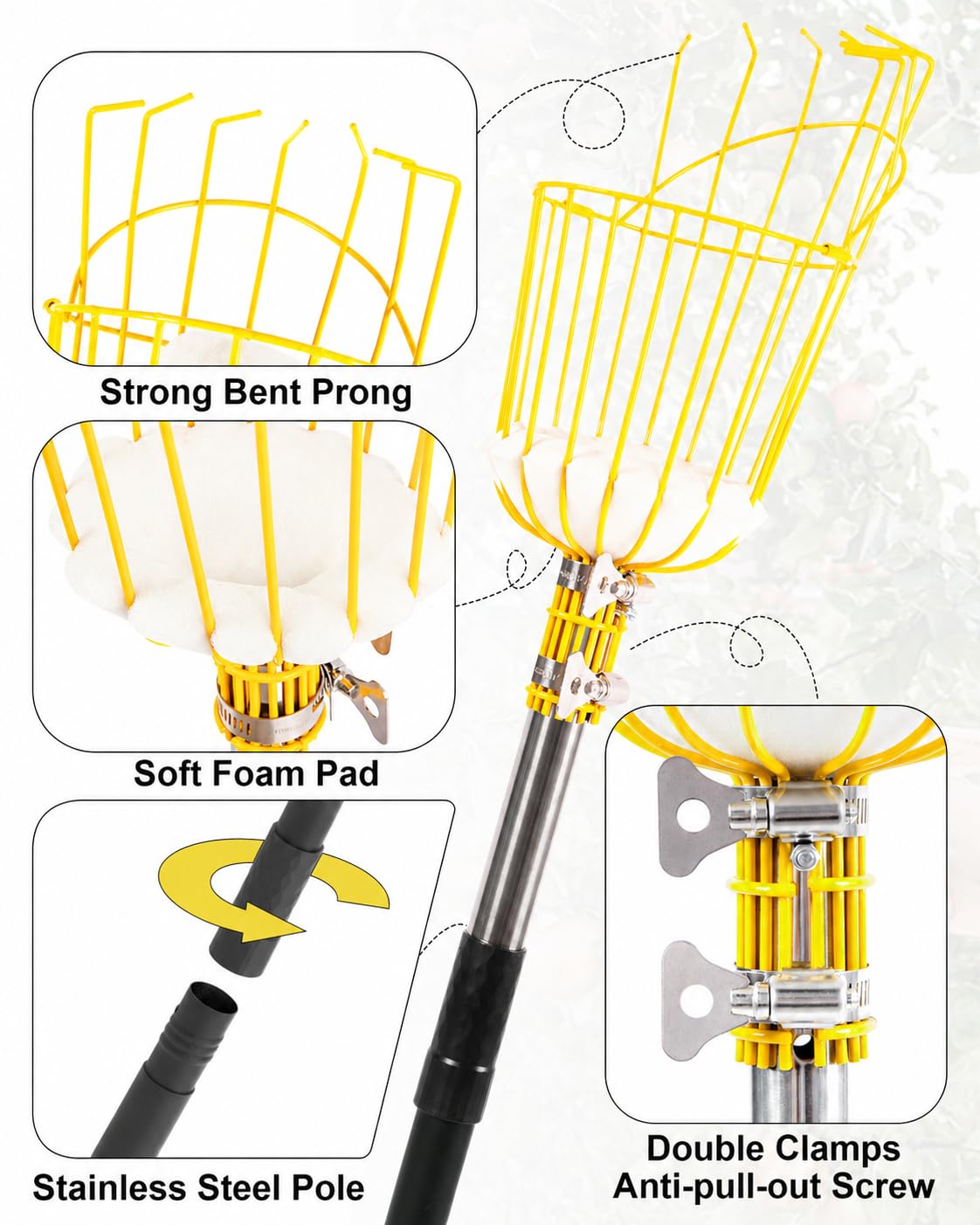 BlumeTrec anti-pull-out screw secures basket connection during harvesting