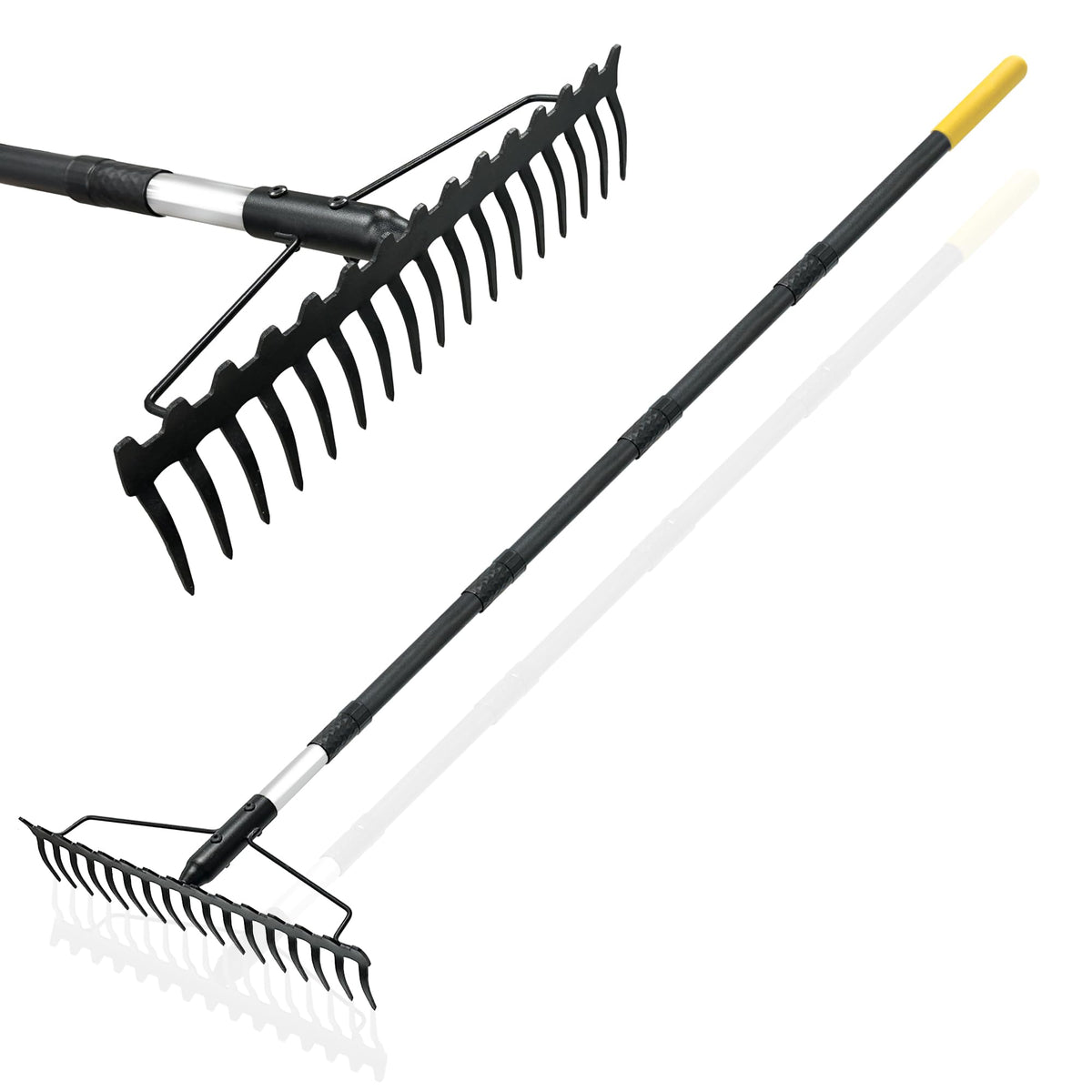 BlumeTrec Bow Rake with 68-inch handle for upright, back-friendly garden work.