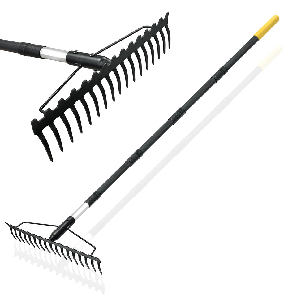 BlumeTrec Bow Rake with 68-inch handle for upright, back-friendly garden work.
