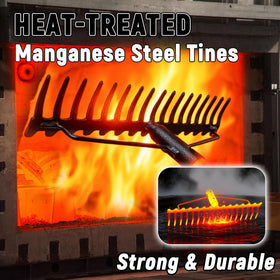 BlumeTrec Bow Rake easy-storage design keeps tools ready in shed.
