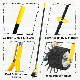 Rotating blades and wide wheel work together for neat edges.