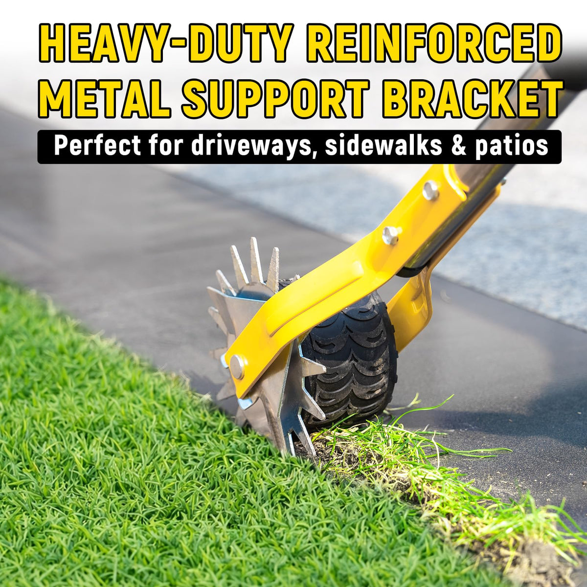 BlumeTrec edger glides over grass for lighter effort and steady control.
