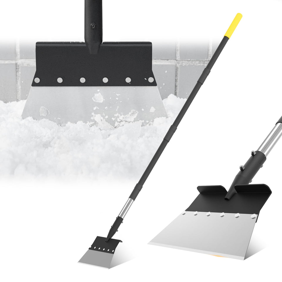 BlumeTrec flat shovel blade closeup shows sharp quenched steel for efficient ice cutting
