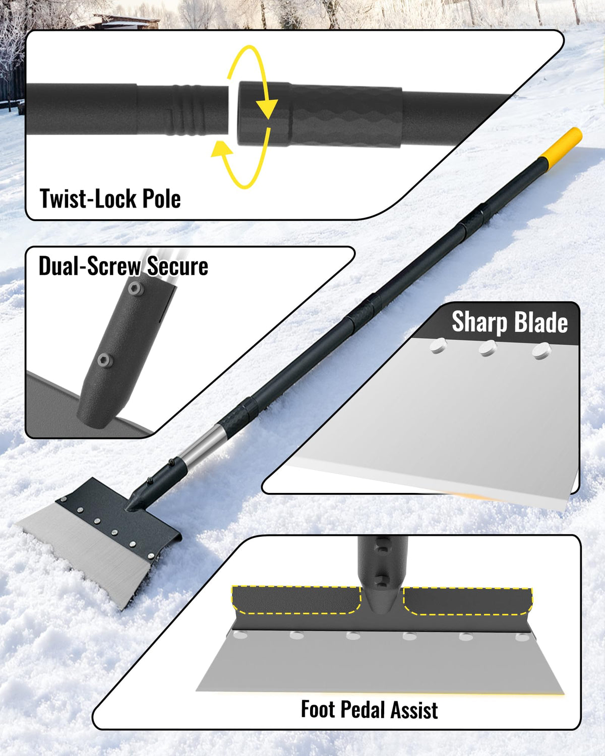 BlumeTrec flat shovel compact storage fits in trunk for yard work on the go