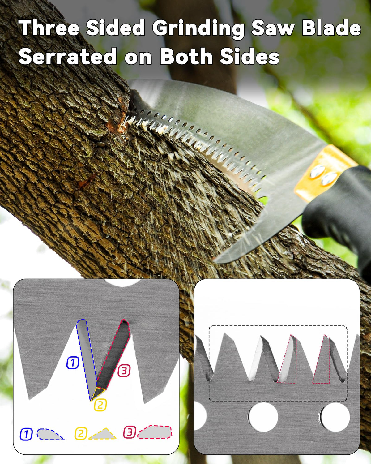 Close-up of BlumeTrec Mn steel blade with sharp three-sided edge