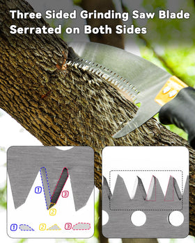 Close-up of BlumeTrec Mn steel blade with sharp three-sided edge