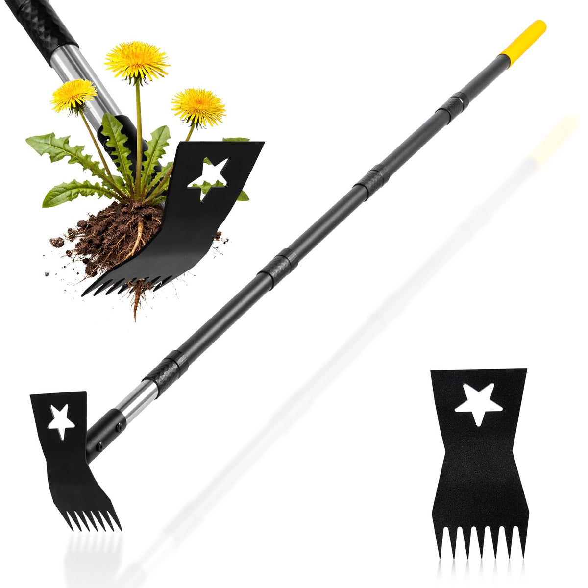 BlumeTrec weed puller with long handle ready for stand-up weeding, reducing bending strain