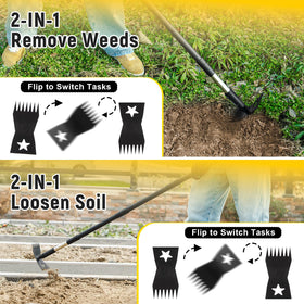 BlumeTrec 7-tine weed rake grips stubborn weeds for thorough removal