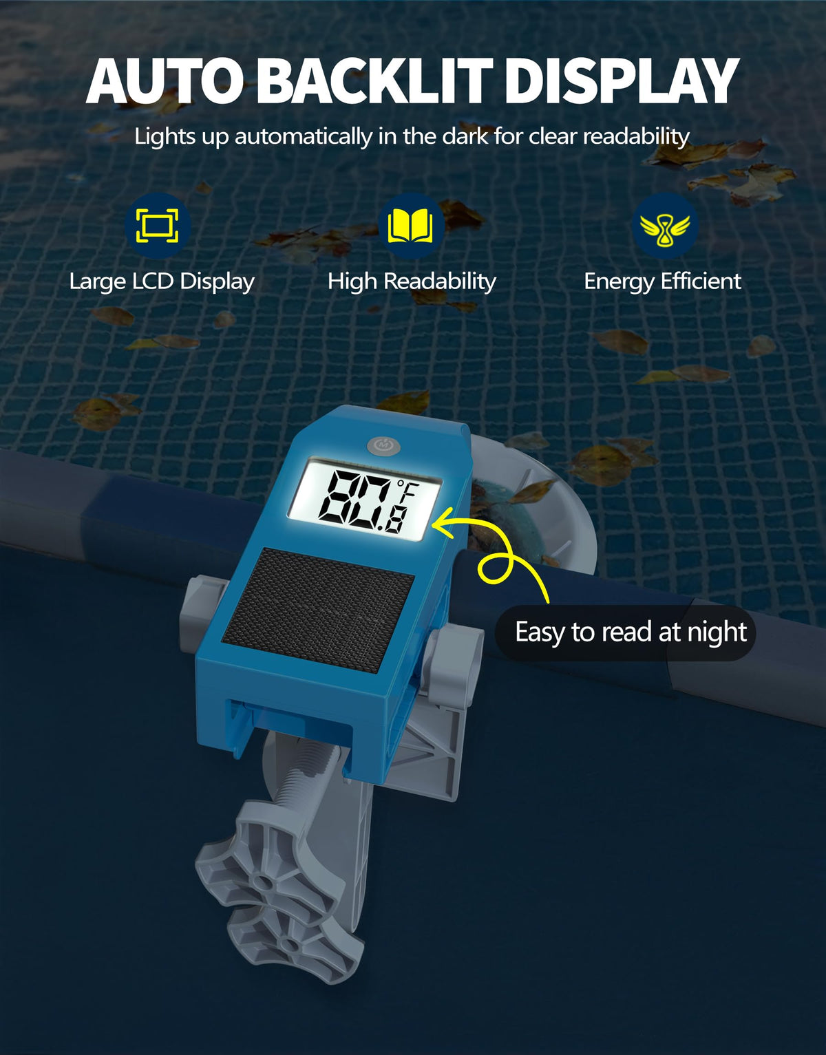 BluSwim anti-float snap ring keeps debris contained at the surface for consistent skimming.