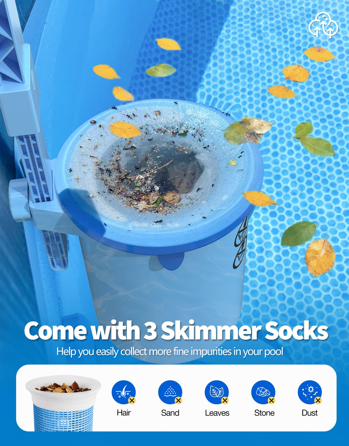 BluSwim in-use water cleaning demonstrates surface debris removal.