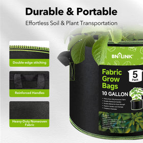 BN-LINK 10-gallon grow bags on a balcony for vegetables and herbs.