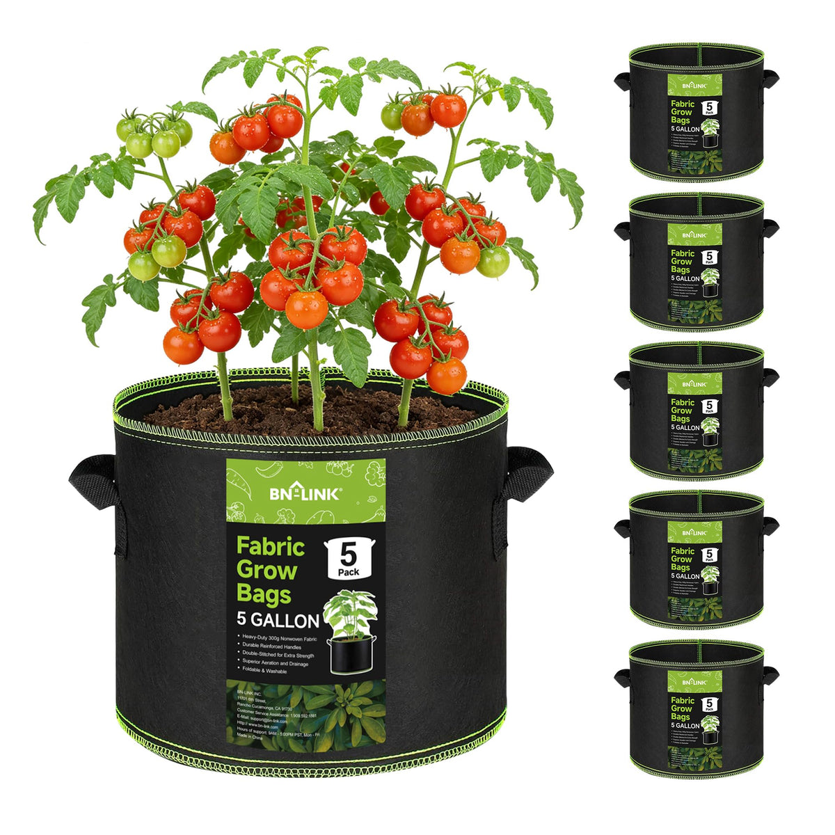 BN-LINK 5-gallon grow bag with durable material for long-lasting use