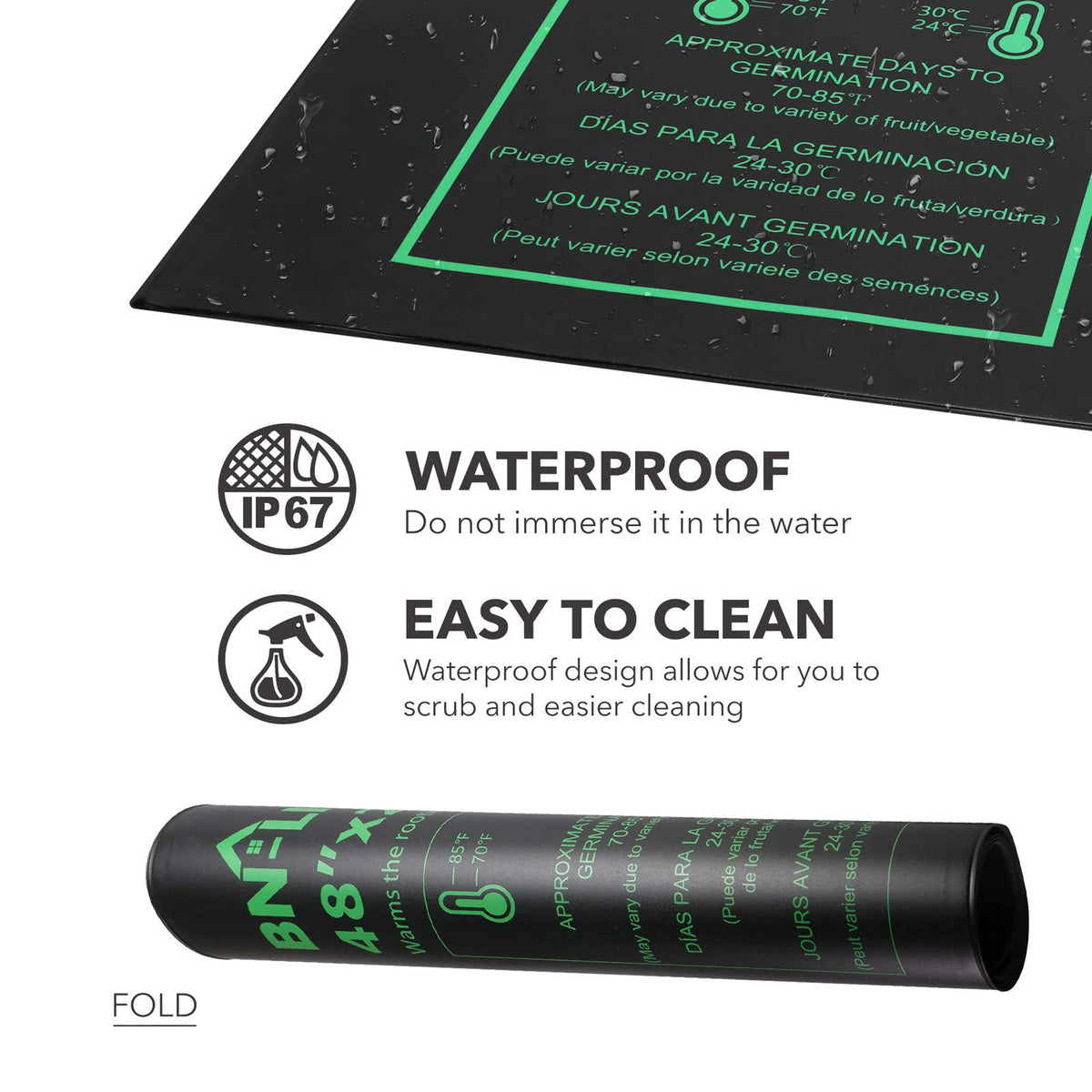 Six-foot probe cord on BN-LINK mat offers flexible placement around planters.