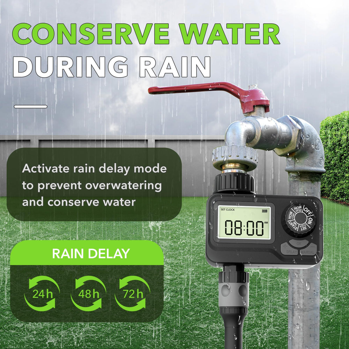BN-LINK manual watering mode provides on-demand irrigation without changing preset times.