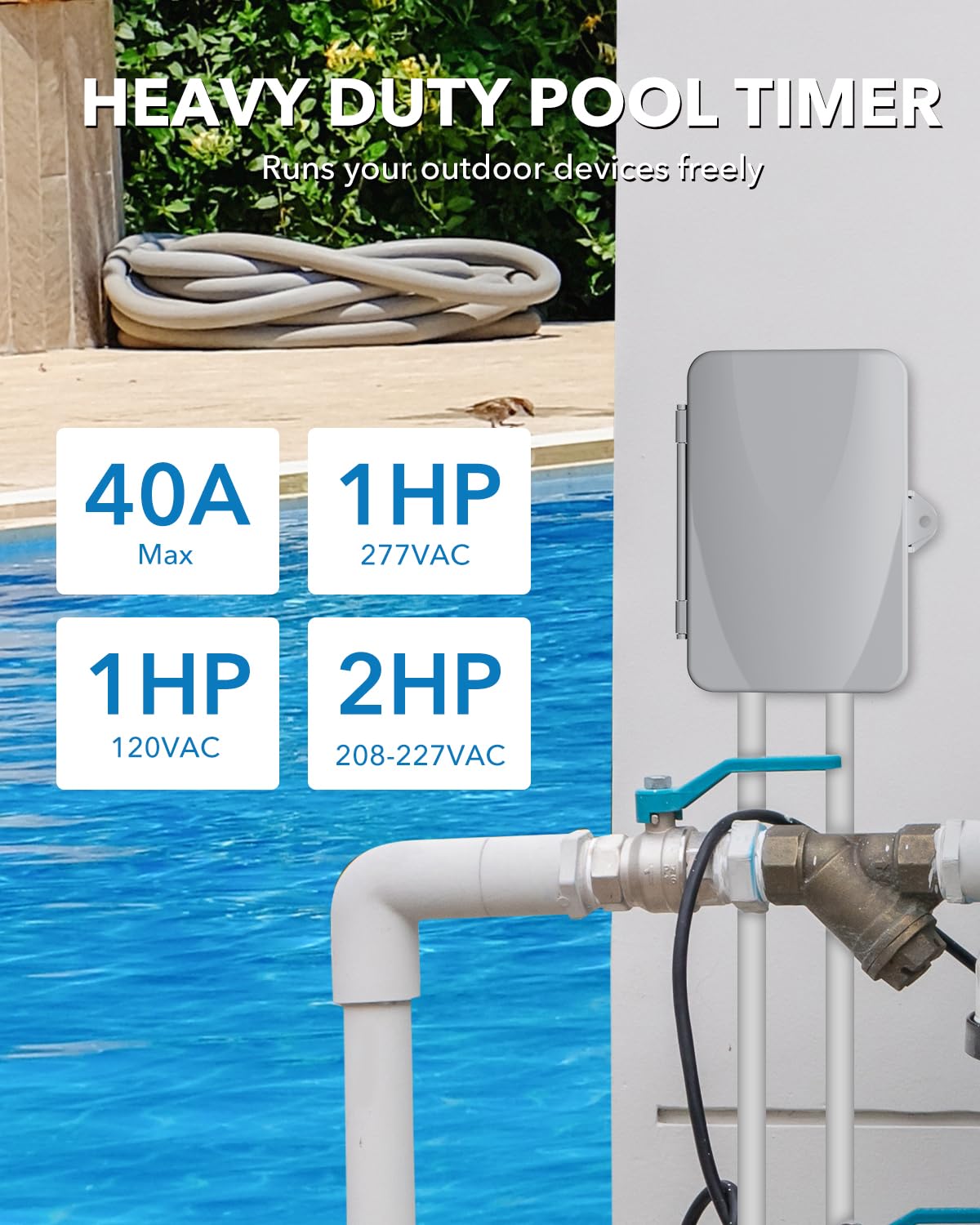 BN-LINK weather-resistant timer shell protects in harsh outdoor conditions.