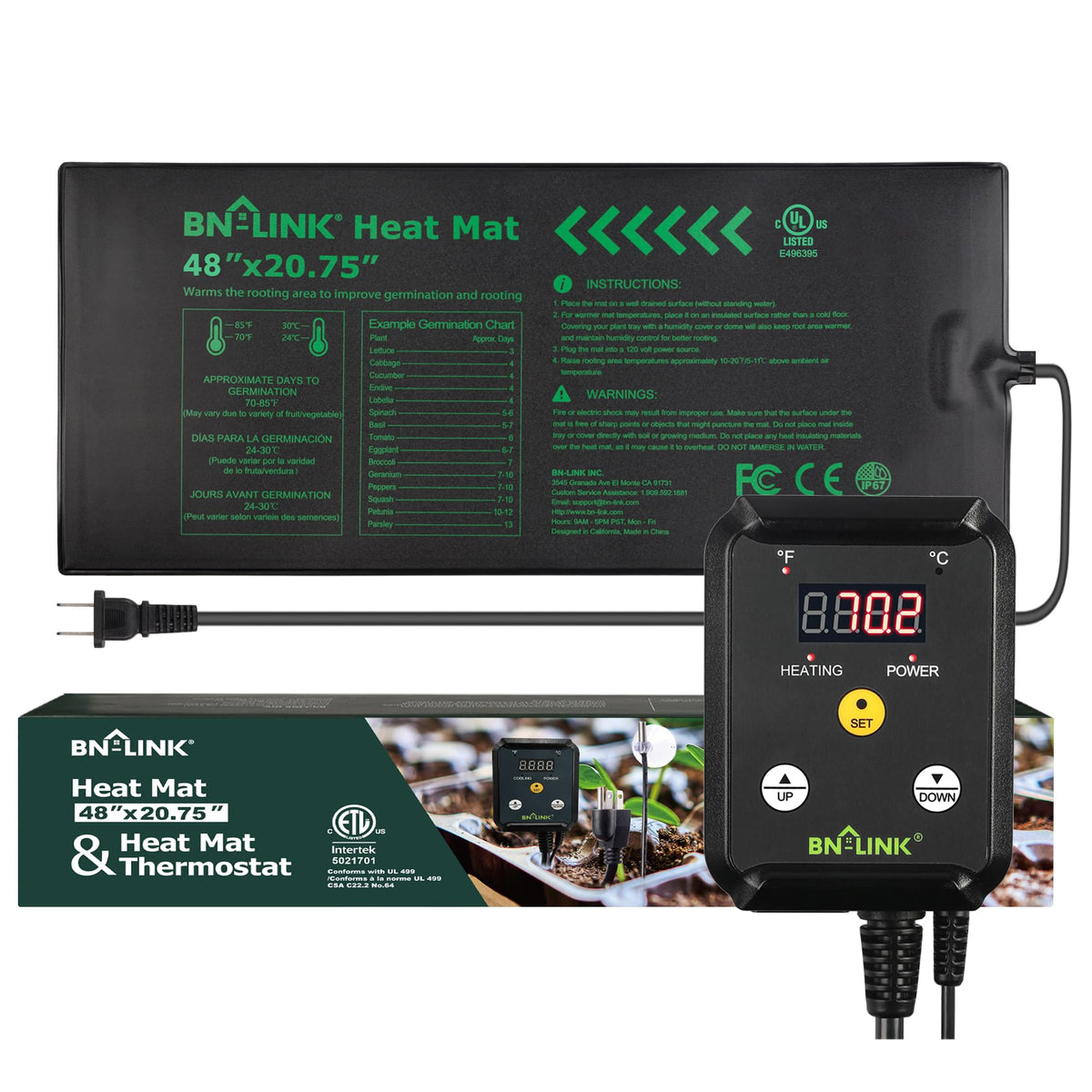 BN-LINK seedling heat mat 48x20.75 inches provides even warmth for indoor seed starting.