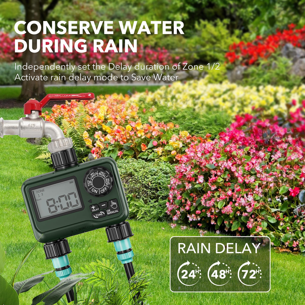 BN-LINK sprinkler timer battery-powered setup without wiring for quick deployment.