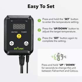 BN-LINK thermostat handles up to 1000W for reliable heat in grow and incubator setups.
