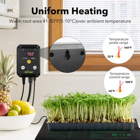 Uniform heat in the 70–85°F range supports seedlings and cuttings.
