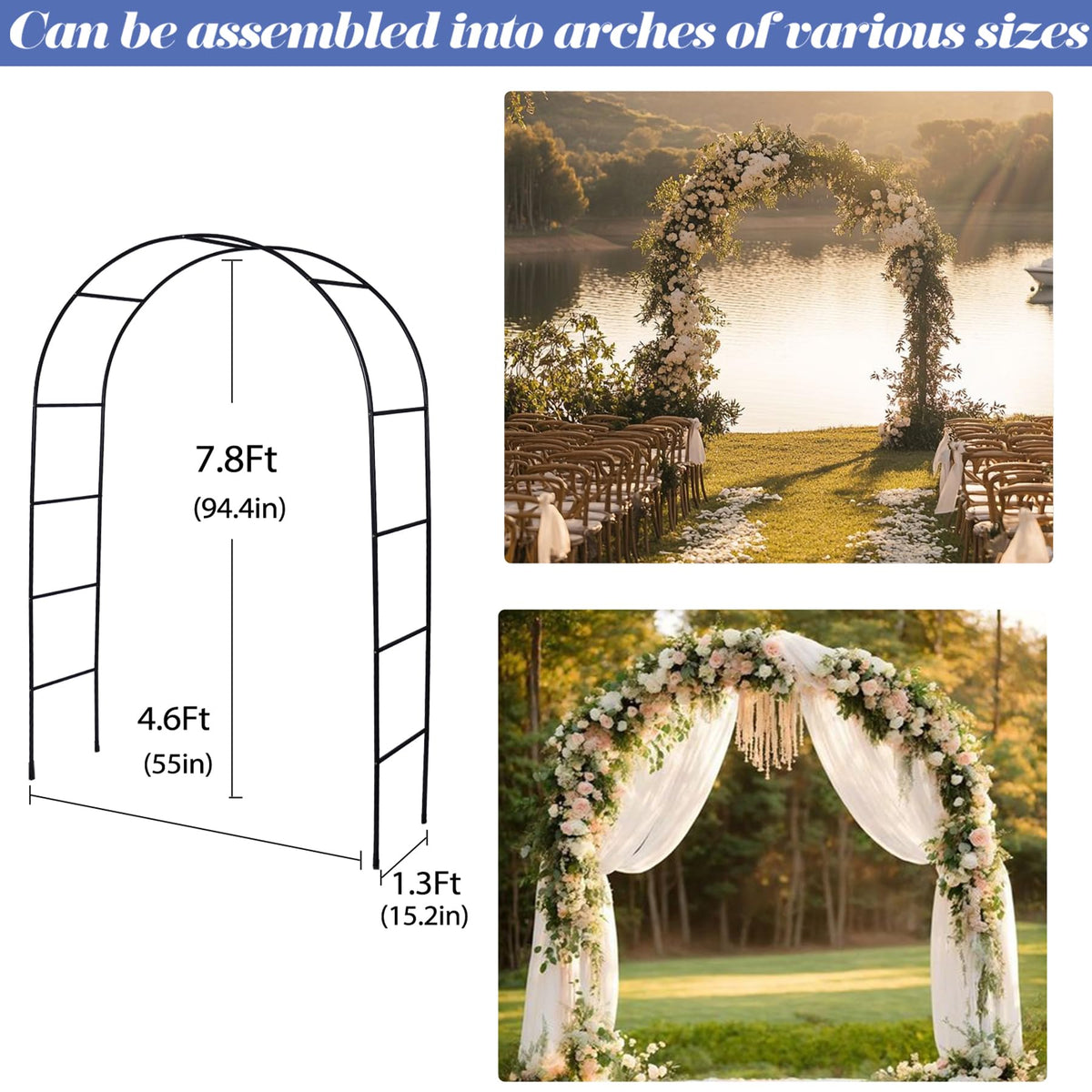 Bnecnet metal arch with easy assembly creates a quick garden focal point.