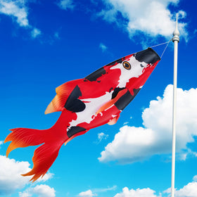 Boao red koi fish windsock adds outdoor color and motion.