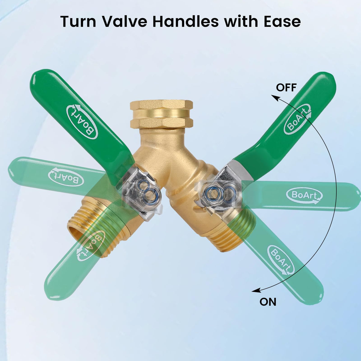 BoArt splitter rated up to 200 PSI for steady water flow under high pressure