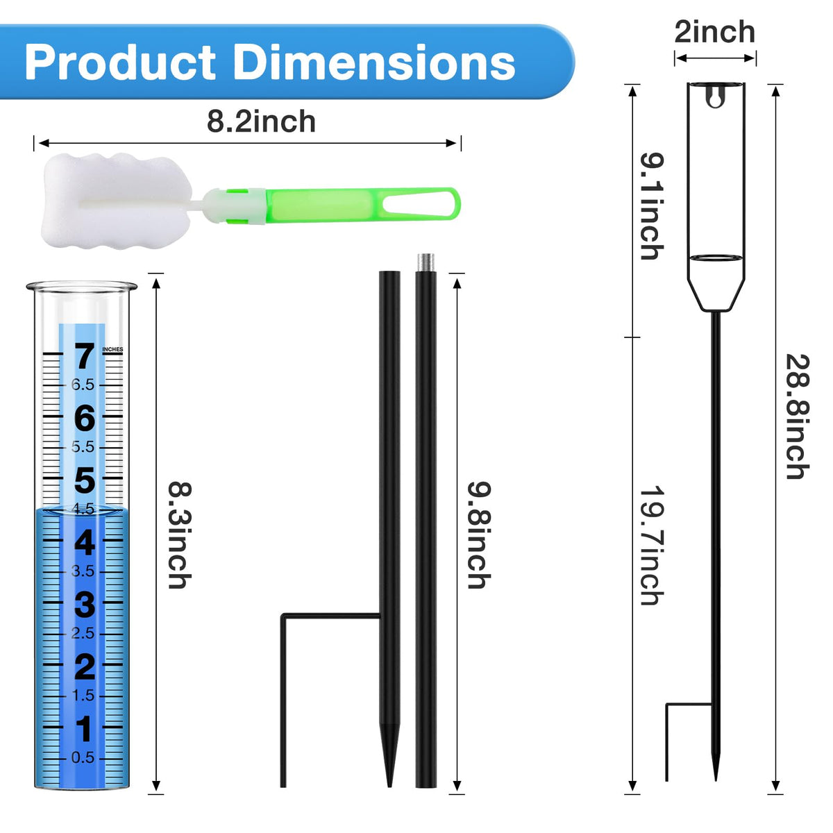 BoArt rain gauge adjustable height to avoid plant coverage