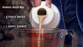 Bobbex dilution guide for a 64-ounce container demonstrates safe, eco-friendly deer deterrence.