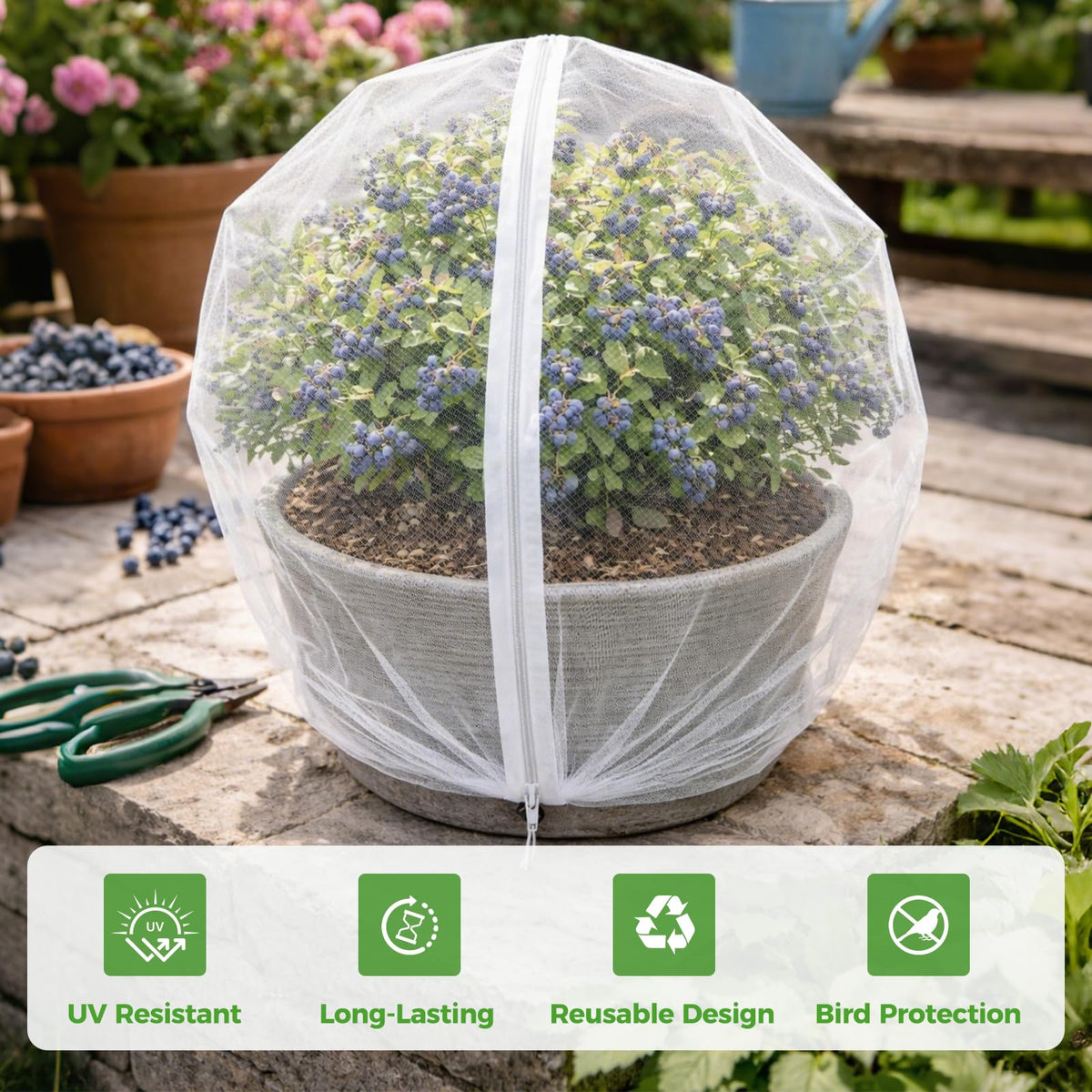 BobbleT netting zipper in use for quick access during watering and harvesting.