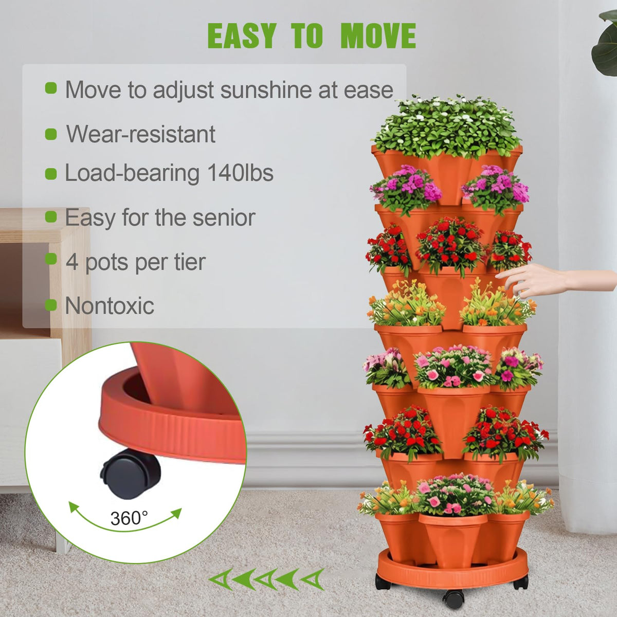 Bociks outdoor planter with wheels allows effortless relocation of your plants.
