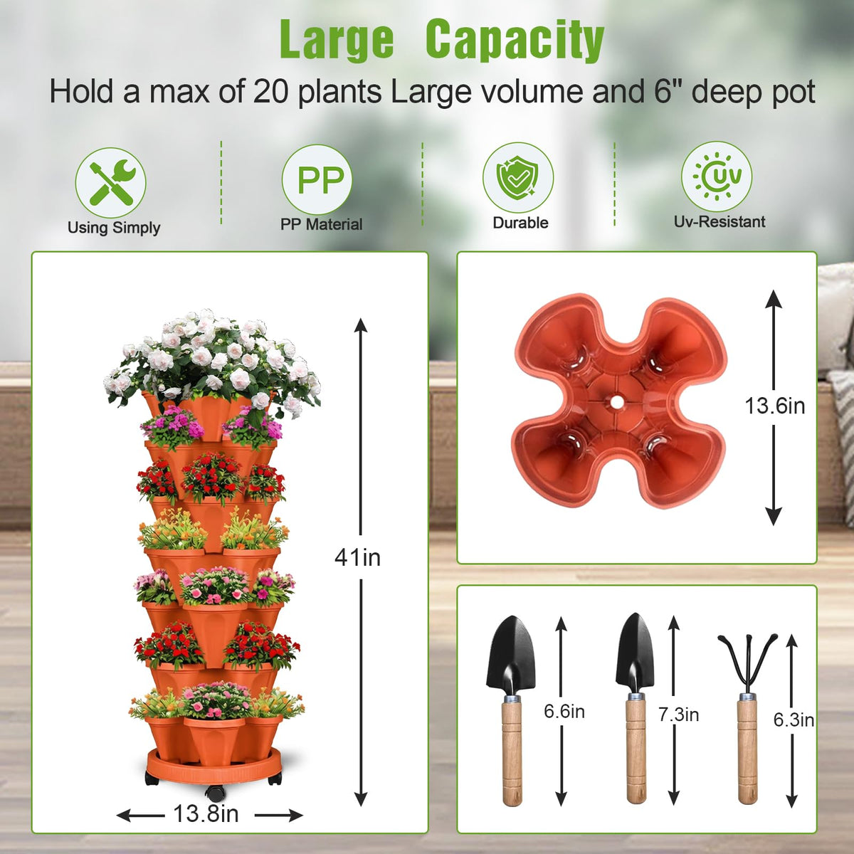 Bociks stackable planter multi-level garden tower enables easy urban gardening.