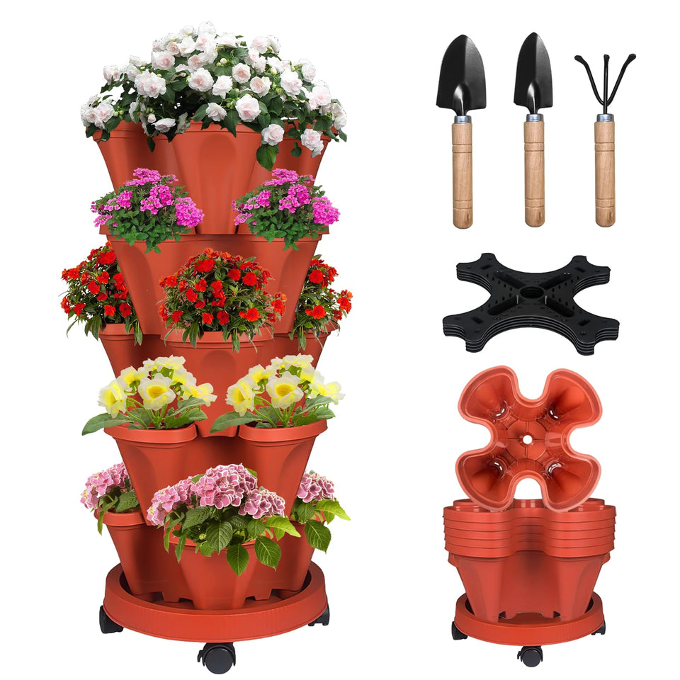 Bociks vertical strawberry planter front view showing space-saving design for patios