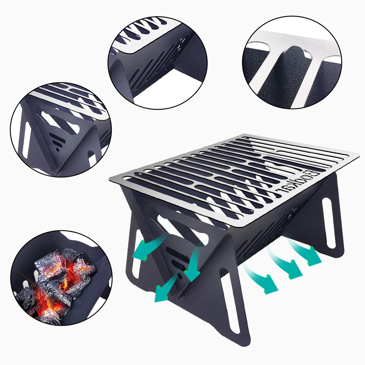 Bodkar Charcoal Grill assembly with no-tools setup, portable and quick.