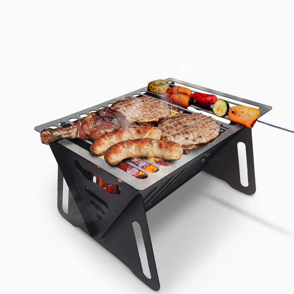 Bodkar Charcoal Grill portable in backpack-ready setup, great for travel and camping.