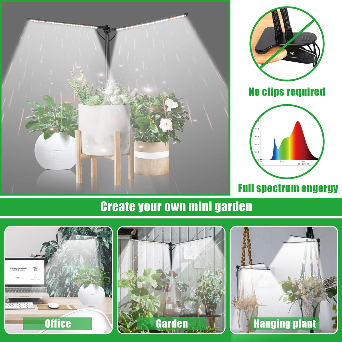 bodkar Grow Light USB-powered for easy plug-and-play setup.