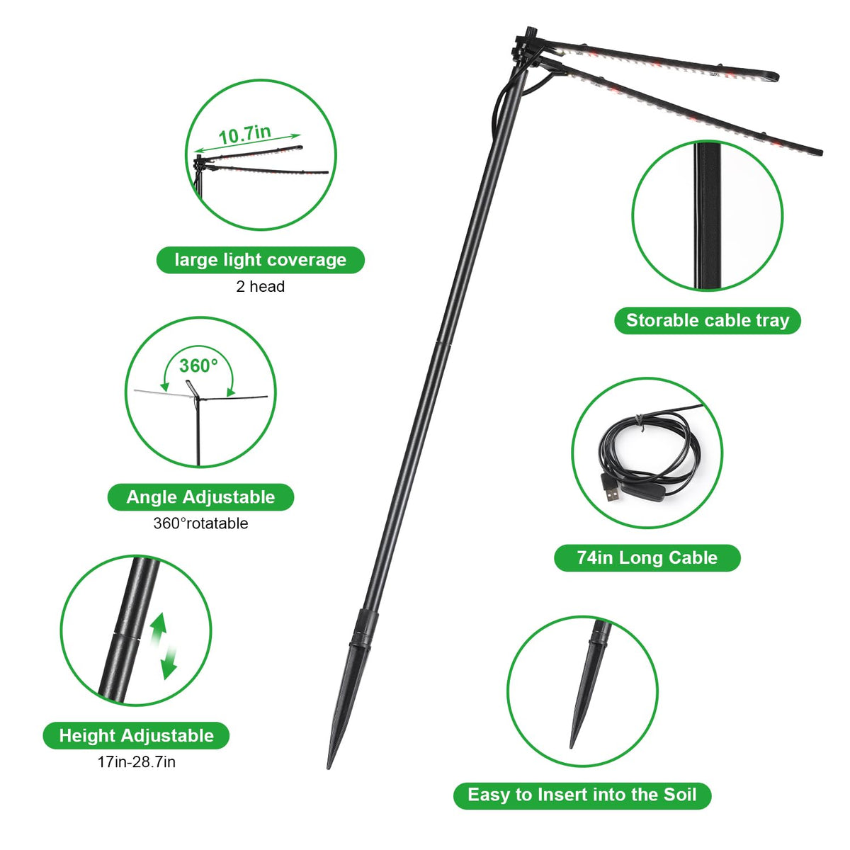 bodkar Plant Grow Light adjustable height adapts to plant size.