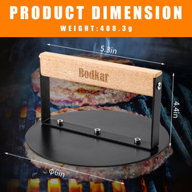 bodkar wooden-handle burger press with heat-resistant grip