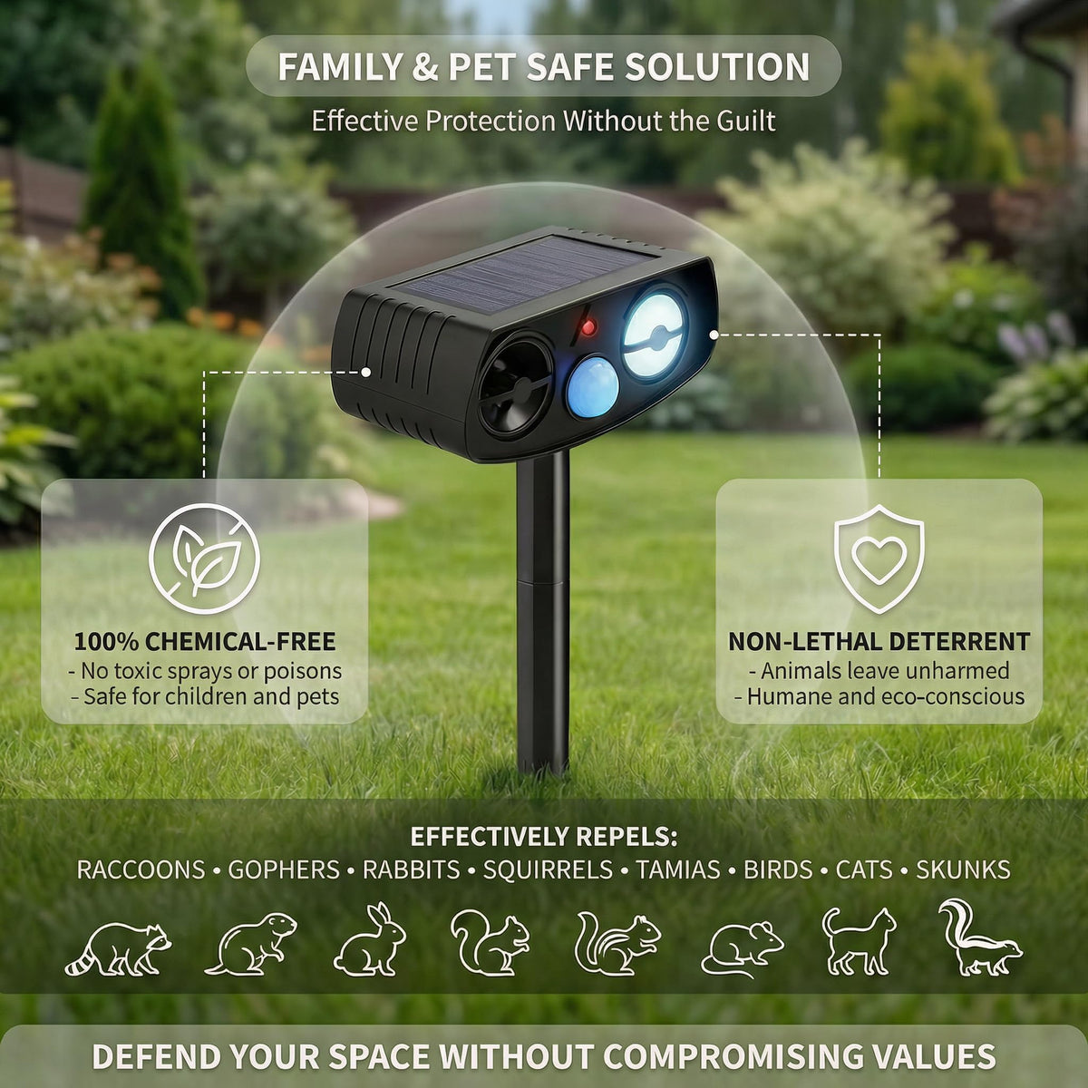 BOEEL Two-pack setup improves coverage for larger yards and gardens.